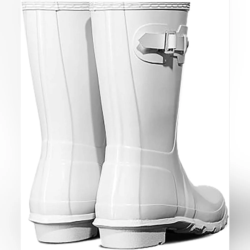Hunter Original Short Gloss Boots In Winter White - Picture 2 of 4